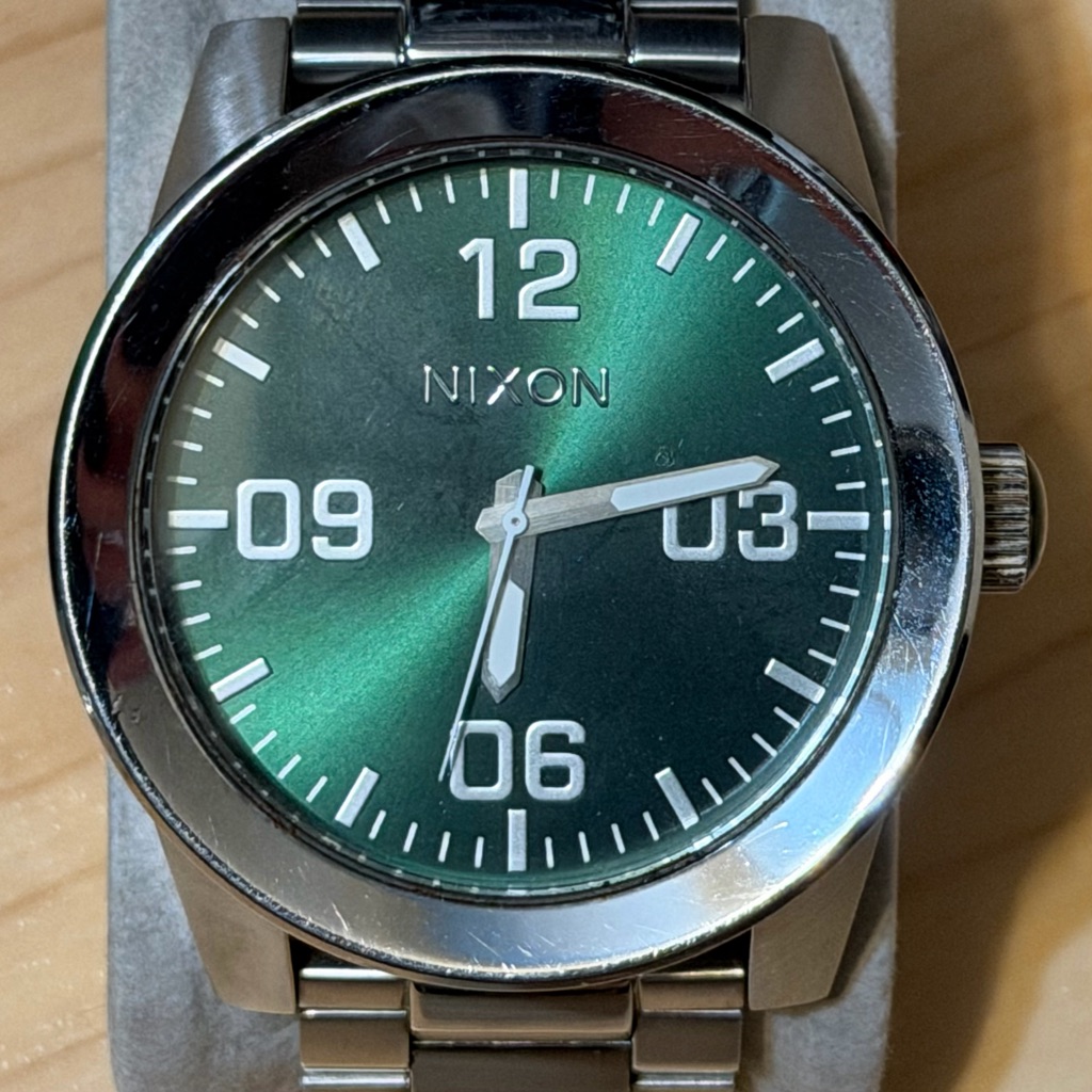 Nixon The Corporal Take Charge Green Dial Stainless Men's Analog Surf Watch Runs